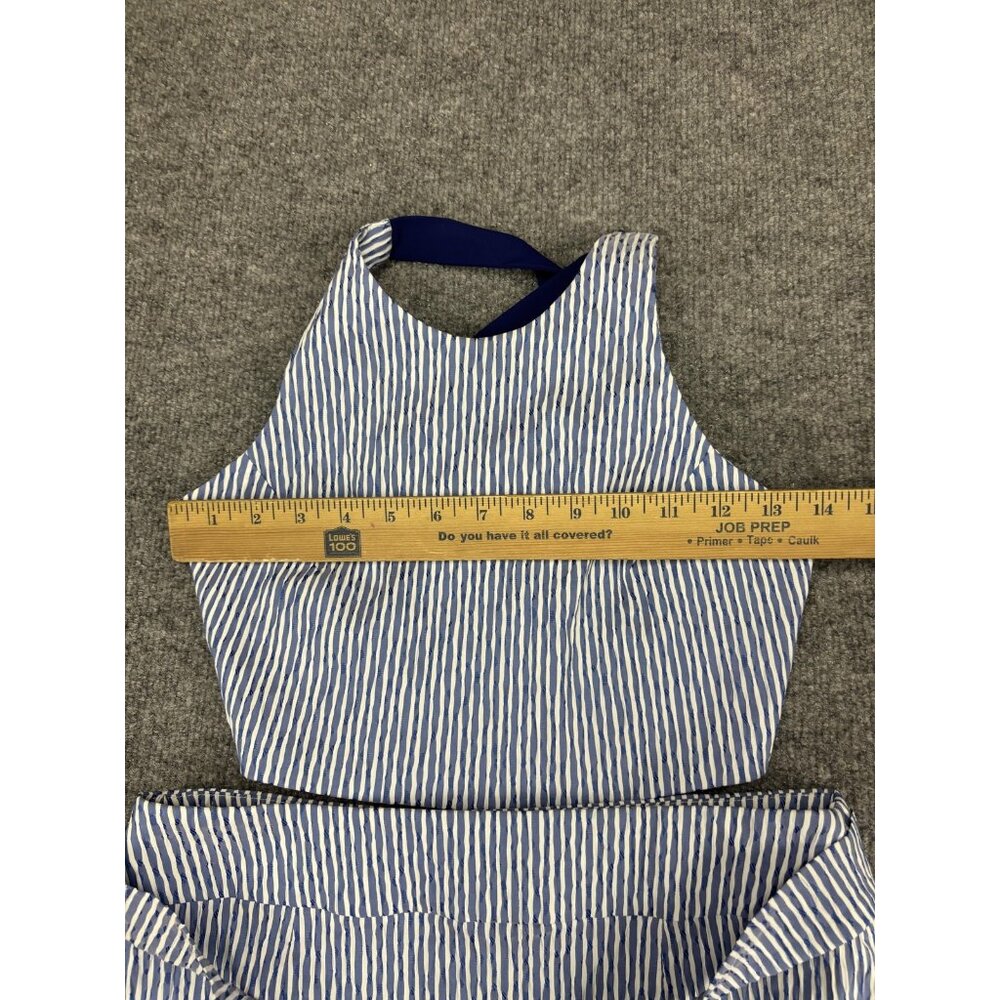 Flagpole NYC Dress Womens Medium Blue White Stripe Colorblock Kate Belted Maxi - Picture 2 of 12